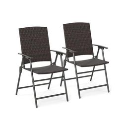 Foldable Patio PE Wicker Dining Chairs With Armrests And Sturdy Metal Frame, Outdoor Seating For Backyard, Porch Foldable Patio PE Wicker Dining Chairs With Armrests And Sturdy Metal Frame, Outdoor Seating For Backyard, Porch