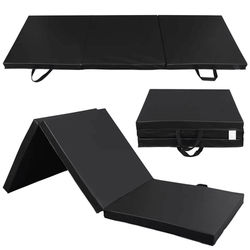 Tri Fold Folding Gym Exercise Mat, Black Yoga Mat With Handle For Home & Fitness Training Tri Fold Folding Gym Exercise Mat, Black Yoga Mat With Handle For Home & Fitness Training