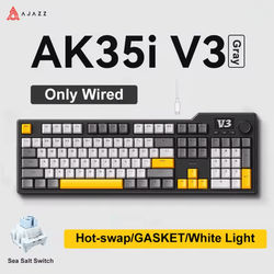 Ajazz AK35I V3 MAX Gasket Mechanical Keyboard TriMode Wired Bluetooth Wireless Gaming Keyboard wired Gray Sea Salt