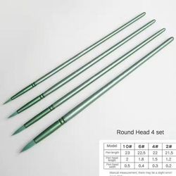 Watercolor Brush Pointed Round Flat Head Soft Hair Set, Ergonomic Nylon Brushes For Beginner's Art Student Hand Drawn green Round Head 4pc