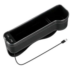 LED Car Seat Gap Storage Box With 2 USB Chargers, Multi Function Seat Organizer Pocket For Phone, Bottle, Cards & Cup black B