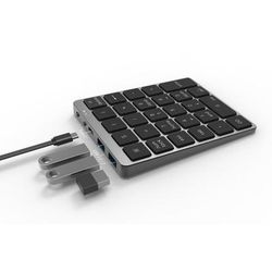Aluminum Alloy Wireless Keyboard USB HUB With 28 Number Keys, USB Charging Dock, Cable Splitter, USB Disk Reader white
