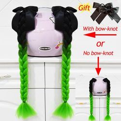 Twist Dual Pigtail Wig For Motorcycle Helmet, Women Braided Hairpiece With Sucker Attachment For Motorbike Helmets 2pcs B17(no Helmet)