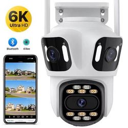 6K HD Outdoor PTZ WiFi Security Camera With Triple Lens And Auto Tracking uk Plug 6k Camera 64gb