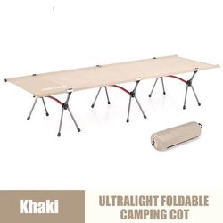 WESTTUNE Ultralight Camping Cot With Leg Extenders Foldable Aluminum Travel Bed khaki