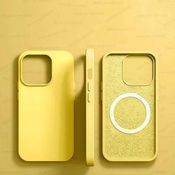 Magsafe Liquid Silicone Case For IPhone, Ultra Thin, Magnetic, Wireless Charging & Shockproof Cover yellow iphone 14 Pro