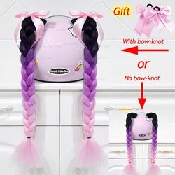 Twist Dual Pigtail Wig For Motorcycle Helmet, Women Braided Hairpiece With Sucker Attachment For Motorbike Helmets 2pcs C5(no Helmet)