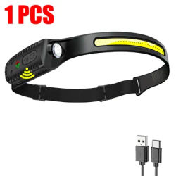 LED Sensor Headlamp USB Rechargeable Head Torch Waterproof Headlight Flashlight For Camping Hiking Fishing Outdoor 1pcs