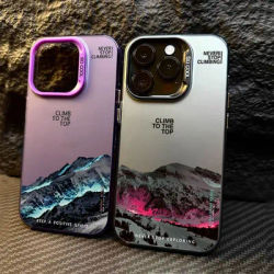 Coque de téléphone argentée avec paysage de montagne et coucher de soleil, étui arrière pour iPhone 16 Pro 17 11 12 13 14 15 Pro Max Air 16E