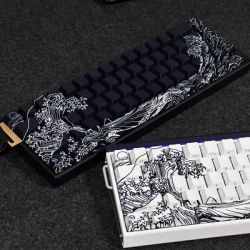 Black/White Sea Wave Theme Keycaps Anime PBT Cherry Profile Custom Side Translucent Key Caps for 60% Mechanical Keyboard Gifts