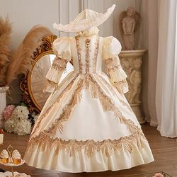 Retrò Vintage Rococò Elegante Maxi Abito da cocktail Accessori Manica a Campana Principessa Fiocco Retrò Abito da ballo Punteggiato Costume Ragazze Reale Natale Halloween Carnevale Mascherata