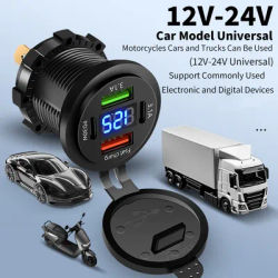 48W Four-Port Dual Pd+ Dual Qc3.0 Digital Display Fast Charging Vehicle Usb Charger Is Suitable for Car Rv Suv Boats and Yachts
