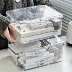 Acrylic Clear Storage Organizer Box - Clamshell Design for Home, Office Essentials with Multi-Purpose Stationery Organizers