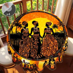 1pc African Woman Theme Polyester Tablecloth with Scalloped Edge, Suitable for Home Kitchen Decor, Room Decoration