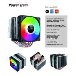 POWER TRAIN Dragon 3000V2 Dual Tower Air-Cooled CPU Cooler with 6 Copper Tubes for Desktop Computers and Colorful Mainframe Fans