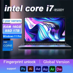 15.6" Intel Core i7 8500Y Windows 11 Pro Laptops Fingerprint unlock 16GB RAM 1TB SSD Office Gamer Study notebook Computer PC