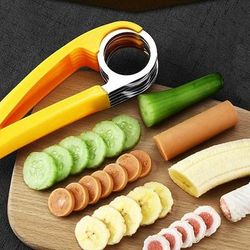 affettatrice manuale per alimenti, taglia banane in acciaio inox, divisore per salsicce, utensile per tagliare frutta e verdura, accessori da cucina creativi, gadget portatile per affettare, per