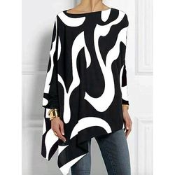 Per donna Maglietta Stampato Asimmetrico Grafico Geometrico Astratto Vintage Elegante Casual Manica Lunga Girocollo Top lunghi Quotidiano Nero Bianco Giallo Rosso Primavera Autunno