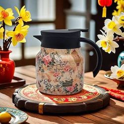Thermos da tè con motivo floreale vintage, teiera isolata in acciaio inossidabile 316, grande capacità, bollitore per acqua calda con separazione del tè, design semplice per uso domestico, bollitore termico