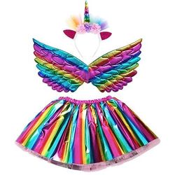 Settimana del libro 2026 Vestito da unicorno per ragazze Film Cosplay Vestito da vacanza Capodanno Vestito blu scuro argento dorato Ali Copricapo Natale Halloween Carnevale Costumi in poliestere