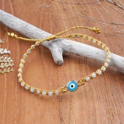 'Turkish Eye Gold-Accented Aquamarine Resin Macrame Bracelet'