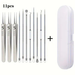 8/11pcs Stainless Steel Blackhead Remover Kit, Face And Nose Precision Tools for Whitehead And Removal, with Portable Box