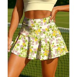 Per donna Piante Floreale Motivo Floreale Gonna casual Gonne da tennis Patchwork Tasca 2 in 1 UPF50 Resistente ai Raggi UV Multistrato Pallavolo Tennis Badminton Pantaloncini Gonna Giallo Chiaro