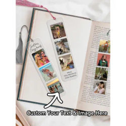1PC Custom Bookmark - Personalized PMMA Memorial Bookmark, Transparent with Custom Image & Text, Life Records Laser Engraved, De
