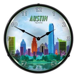 Collectable Sign and Clock Austin Skyline Backlit Wall Clock
