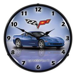 Collectable Sign and Clock C6 Corvette Jetstream Blue Backlit Wall Clock