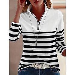 Per donna Tunica Grafico A righe Vintage Elegante Classico Manica Lunga Colletto a Camicia Top Regolari Quotidiano Sportivo Uscire Blu Nero Rosso Verde Cachi Primavera Autunno