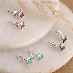 '3-Piece 1-Carat Gemstone Stud Earrings Set Crafted in India'