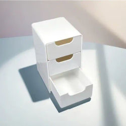 White three-layer plastic drawer storage box, suitable for office supplies, cosmetics, desktop, desk storage, durable