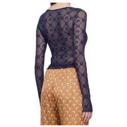 Slim Fit Long Sve T-irt Me See tough Base irt Sexy Moon Plant Velvet Net irt Briti Commute Sle round Ne Top