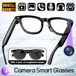 LIGE AI Smart Glasses 8MP Camera HD Video Bluetooth Call 270mAh Voice Control Identify Objects Translate Sunglasses Lenses Gifts