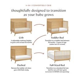 Babyletto Palma Mid-Century 4-in-1 Convertible Crib w/ Toddler Bed Conversion - Honey