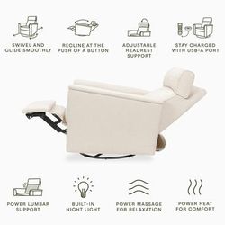 Namesake Willa Deluxe Power Glider Recliner w/ Heat & Massage - Performance Ivory Boucle