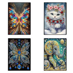 1 DIY butterfly, cat and elephant pattern diamond art collection notebook, PU leather crystal water diamond notebook magazine