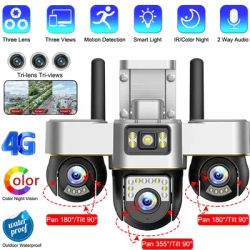 Outdoor Surveillance Camera 4G SIM Card Wireless Cameras Motion Detection 3 Lens PTZ CCTV Auto Tracking 2 Way Video Surveillance