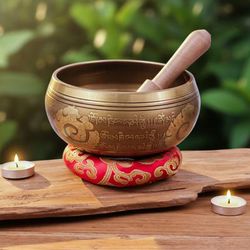 '3-Piece Brass Alloy Singing Bowl Set with Mallet and Cushion'