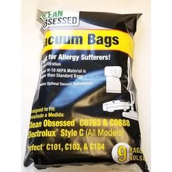Perfect C101/C103, Clean Obsessed CO763, Electrolux Type C Replacement HEPA Bags, 9 Pack