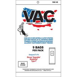 Riccar/Simplicity Type F Replacement HEPA Filter Bags, 9 Pack