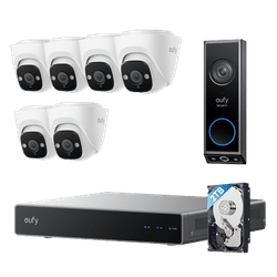 eufy PoE NVR CCTV Security System E41 (6 PoE Cam E41 Kit) + Video Doorbell E340 (Wi-Fi Connection) + 2 TB HDD