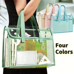 Multi-purpose File Bag Large Capacity Transparent Waterproof Handheld Folder Portable Practical Expandable File Storage Bag
