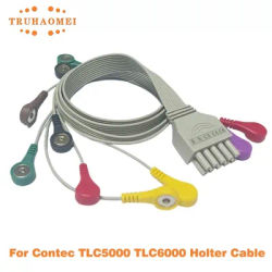 Holter Cable 10 Leads ECG Cable For Contec TLC5000 TLC6000 AHA or IEC Snap 4.0 12 Channel Holter Recorder Monitoring System