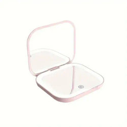 PINK Small Mini Gift Vanity Table Folding Led Lights Portable Hand Held Compact Pocket Makeup Mirror 2X magnifying Cosmetic