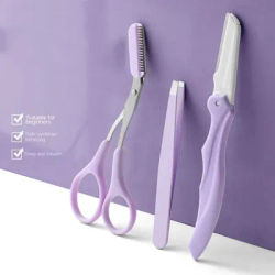 3Pcs Eyebrow Trimmer Eyebrow Razor Kit Eyebrow Scissors Eye Brow Comb Razor For Face Tweezers Eyelash Eye Brow Shaper Eyebrows