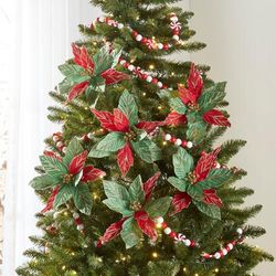 6" Poinsettia Tree Clips, Set of 5 by BrylaneHome in Red Green