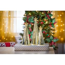 Pre-Lit Glass Tabletop Tree, Set of 3 by BrylaneHome in Gold