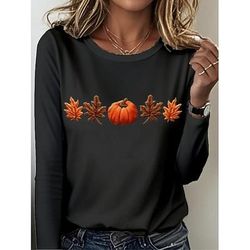 Per donna Maglietta Grafico Piante Vintage Elegante Classico Manica Lunga Girocollo Top Regolari Quotidiano Stampato Nero Blu Arancione Grigio scuro Grigio Primavera Autunno Inverno